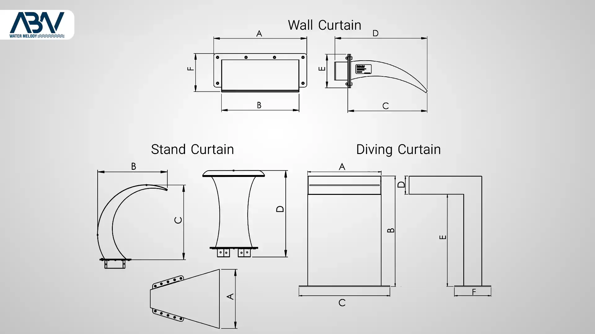 1 ابعاد نازل آبنما کرتین