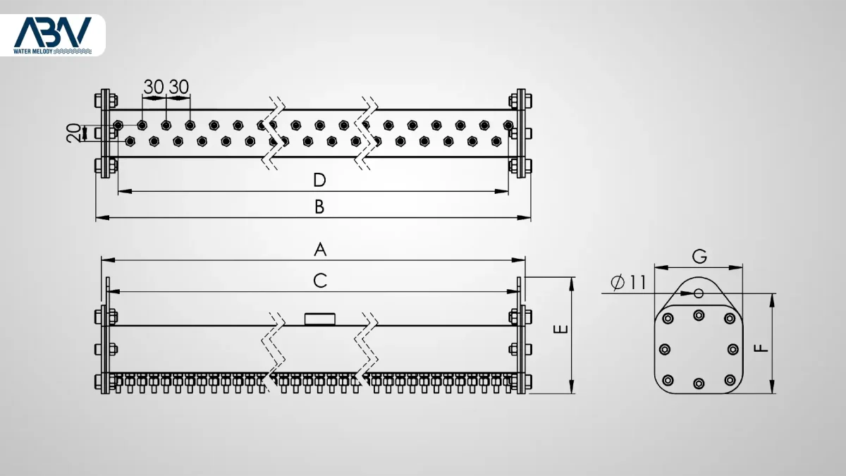 ابعاد نازل آبنما بارانی